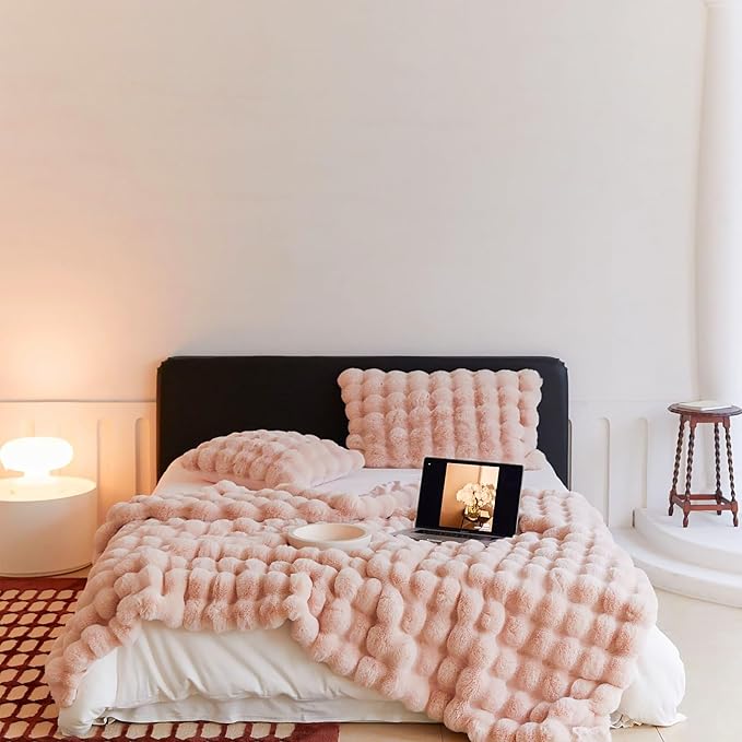 UKELER Large Fluffy Bed Blankets Throws Cozy Shaggy Faux Fur Blanket Soft Plush Thick Throw Blanket for Bed, Couch, Sofa, Office, Camping 60''x80'' Pink-Ruum Studio Home