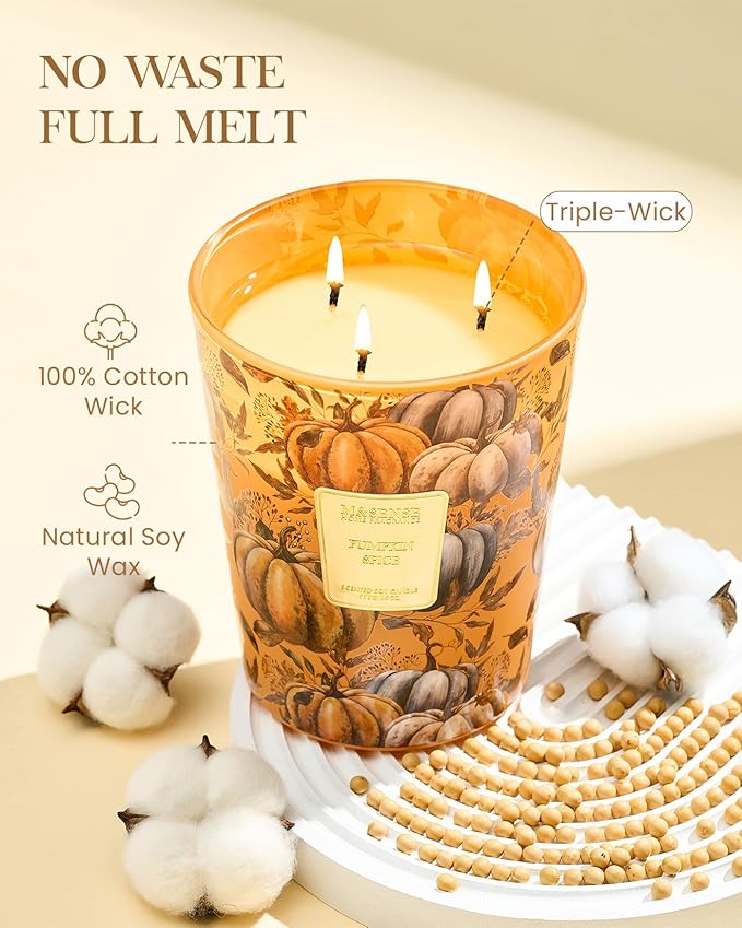 M&SENSE Pumpkin Spice Scented Candle, 3 Wick 35oz 150H Long Lasting Soy Candles, Fall Scent Unique Halloween Gifts Home Decor-Ruum Studio Home