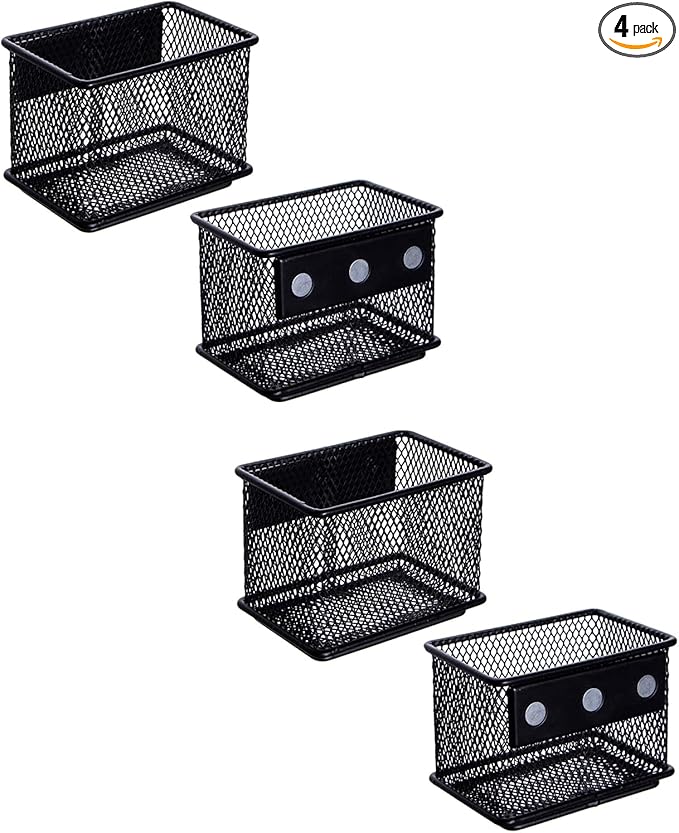 dedoot 4 Pack Magnetic Pen Holder, 3.45x2.3x2.6inch Magnetic Basket Locker Organizer Metal Mesh Pencil Memo Holder for Whiteboard, Fridge, Desk, Offices-Ruum Studio Home