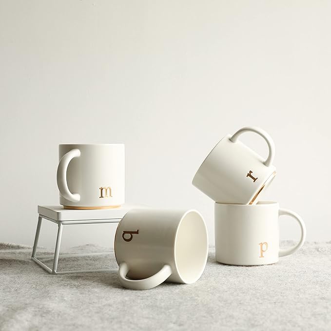 COLLECTIVE HOME - Monogram Ceramic Mugs, 15 oz Golden Initial Coffee Cups, Elegant Alphabet Tea Mugs, Elegant Personalized Mug with Gift Box, Luxurious Cups for Office and Home (m)-Ruum Studio Home