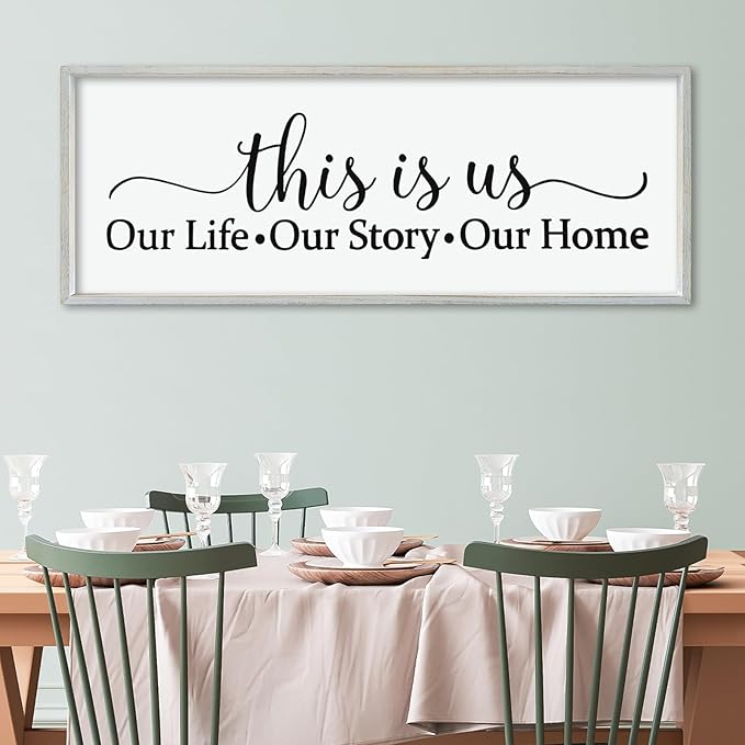 LuZhiQiang This Is Us Sign Wall Decor 40"×15" for Bedroom Family Sign Large Framed Wooden Wall Hanging Art (White)-Ruum Studio Home