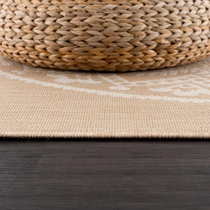 CAMILSON Outdoor Rug 9x12 Modern Area Rugs for Large Indoor and Outdoor Patios and Porches - Waterproof Washable Non-Shedding Easy-to-Clean Outside Carpet (9 x 12, Medallion - Beige/White)-Ruum Studio Home