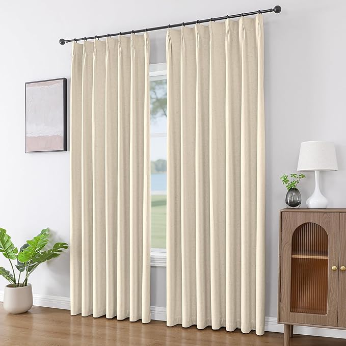 Joydeco Pinch Pleated Linen Curtains for Living Room, 100% Blackout Curtains 84 inches Long 2 Panel Thermal Insulated Pinch Pleat Drapes(Bleached Sand,40'' Wx84'' L)-Ruum Studio Home