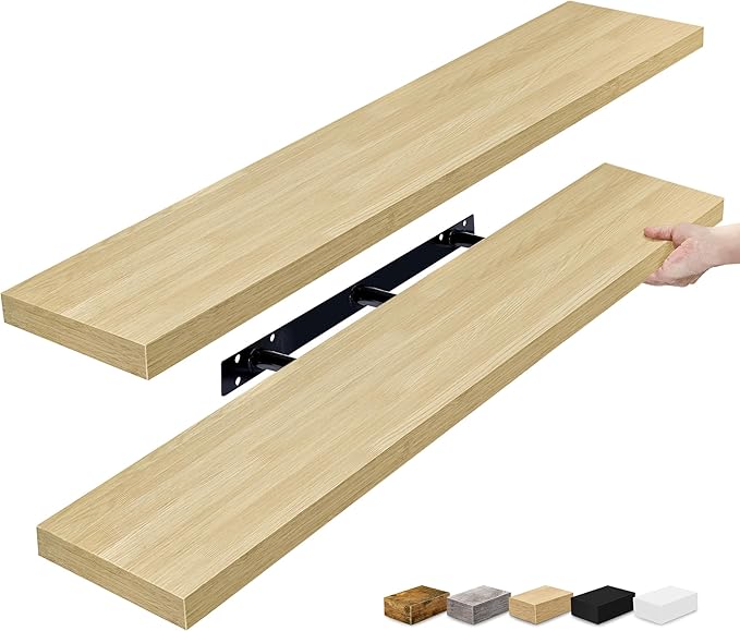 Sorbus Floating Shelves for Wall - 48 Inch Long Bathroom Shelves, Wall Decor for Bedroom, Kitchen, Living Room & Book Storage - Mounted Floating Shelf with Invisible Brackets (Maple Wood, 2 Pack)-Ruum Studio Home