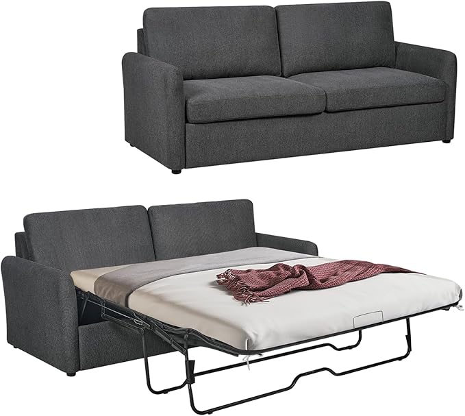 Queen Size Pull Out Sofa Bed, Convertible Sleeper Sofa Couch with Pullout Bed, 2 in 1 Sofa Bed Couch with Memory Foam Mattress for Living Room Office, Space-Saving, Dark Grey-Ruum Studio Home