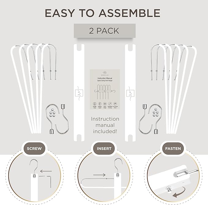 MORALVE Pants Hangers Space Saving - 2 Pack European Beechwood Scarf and Jean Hangers - Closet Organizer and Space Saver Pant Rack, Leggings Hanger, and Scarf Holder with 360° Swivel Hook-Ruum Studio Home