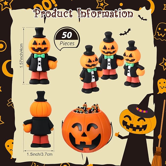 50 Pcs Halloween Mini Figurines Tiny Pumpkin Figures to Hide and Seek Rubber Wizard Miniatures Ornaments Gifts for Halloween Party Favors Table Decorations(Pumpkin)-Ruum Studio Home