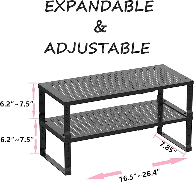 Metal Stackable Expandable Storage Shelf - Multi-Functional Home Storage Shelf, Suitable for Kitchen, Cabinet，Bathroom, Office, Garage, etc.（2PACKS/Black/Medium-Ruum Studio Home