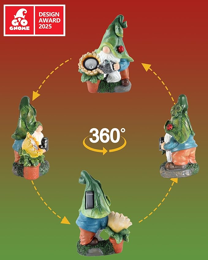 Solar-Powered Large Garden Gnome Watering Can Sunflower - 12 in Garden Decor Gnomes Decorations for Yard Lawn Ornaments Outside Statue Figurine LED Lights (Gnome)-Ruum Studio Home
