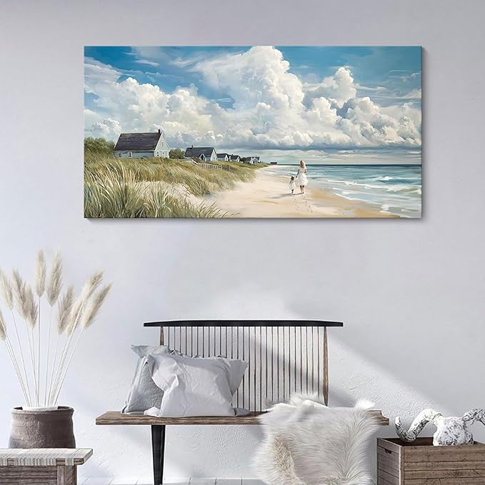 HGUAOA Coastal Canvas Wall Art - Large Landscape Wall Art for Living Room - Ocean and Beach Painting - Blue Artwork for Bedroom Decor - Above Bed Wall Pictures -Beach Theme Print Art-Ruum Studio Home