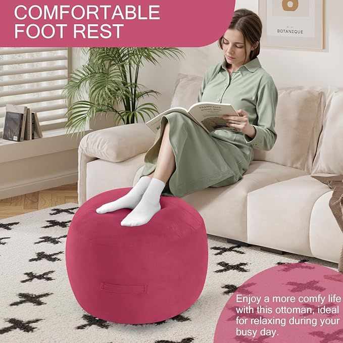 MeMoreCool Round Stuffed Pouf Ottoman Foot Rest, Floor Pouf Foot Stool with Soft Foam Chunk Filling, Small Round Ottoman Footstool Circle Footrest for Living Room-Ruum Studio Home
