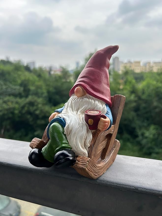 Drinking Coffee Faceless Garden Gnome Statue Decoration 7.1" Figurine Ornament for Indoor Outdoor Home Patio Yard Lawn-Ruum Studio Home