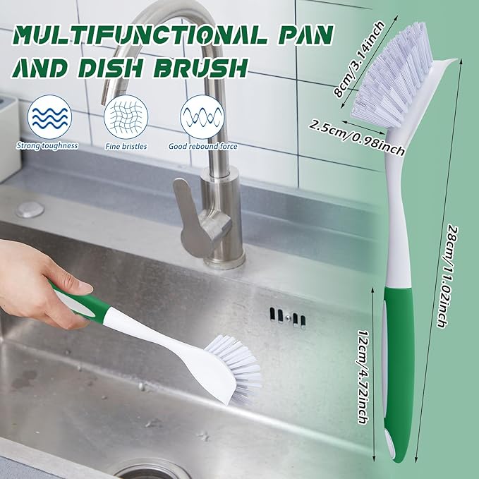 Hsei 20 Pcs Green Kitchen Scrub Dish Brush Bulk with 11 Inch Anti Slip Handle Cleaning Dish Scrubber with Stiff Bristles Washing Scrub Brushes for Housekeeping for Pots and Pans, Kitchen Sink-Ruum Studio Home
