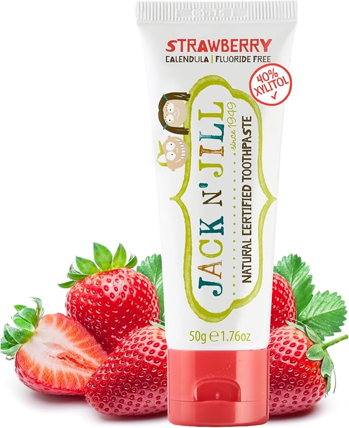 Jack N' Jill Natural Toothpaste for Baby and Infants - Fluoride Free Training Toothpaste, 40% Xylitol, BPA Free - Strawberry, 1.76 oz (Pack of 1)-Ruum Studio Home
