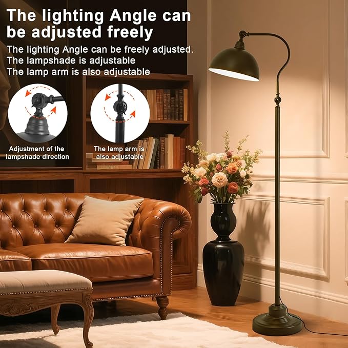 Bright Reading Floor Lamp with Remote Control and Bluetooth Dimming,Rustic Vintage Living Room Bedroom Bedside Office Study Library Adjustable Black Standing Warm Lights, Mid Century Modern Home Decor-Ruum Studio Home