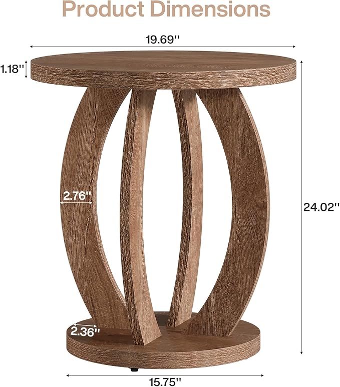 Tribesigns End Table, Round Side Table with Storage, Farmhouse Nightstand Bedside with Round Tabletop, Accent End Table for Living Room Bedroom Small Space, Wooden Accent Furniture (2, Brown)-Ruum Studio Home