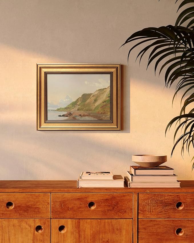 HUARCEY Gold Framed Vintage Wall Art for Living Room Canvas Coastal Wall Pictures Classic Landscape Painting Shelf Decor Natural Aesthetic Room Decoration Elegant Artwork Print for Bathroom, Bedroom-Ruum Studio Home