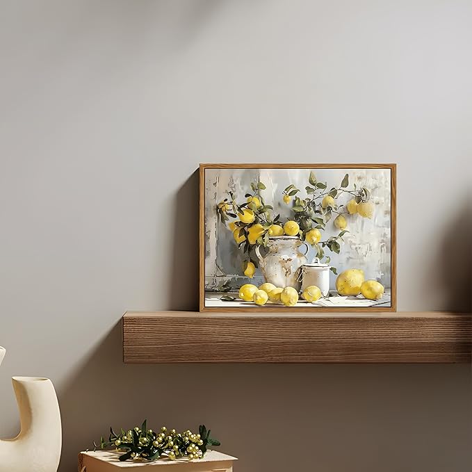 Framed Lemon Kitchen Wall Decor for Dining Room - Vintage Mustard French's Yellow Lemon Kitchen Wall Art, Rustic Oil Paintings Posters Prints for Bathroom Living Room Bedroom 8x10 inch-Ruum Studio Home