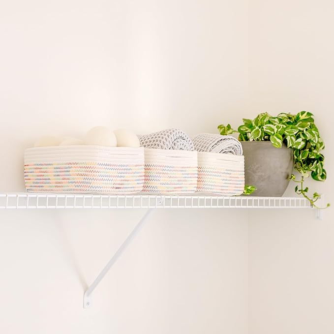 NaturalCozy 11.8"x8"x4.5” Rectangle Storage Baskets for Shelves 3 Pack | Cotton Rope Woven Small Baskets for Organizing | Small Storage Bins for Nursery, Bathroom, Closet, Shelf, Decorative, Gift-Ruum Studio Home