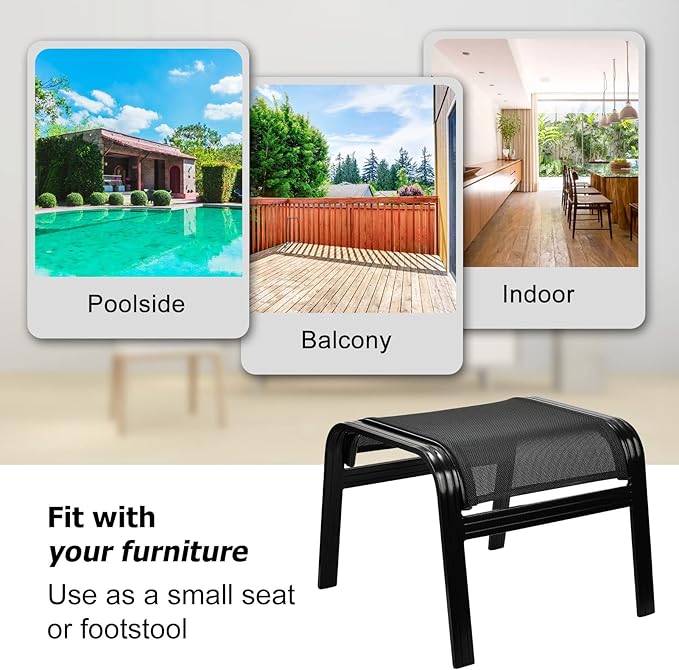 Patio Footstools Outdoor Foot Rest Aluminum Patio Ottomans Portable Seat Wicker Furniture Stackable Ottoman 2 Pieces Black-Ruum Studio Home
