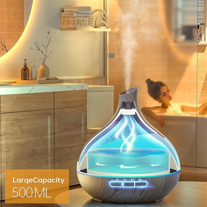 500ML Essential Oil Diffuser: Aroma Diffuser with Remote Control for Hotel Spa Yoga Room - Humidifiers for Bedroom with 14 Colors LED Night Light for Kids/Women Home Relaxation-Ruum Studio Home