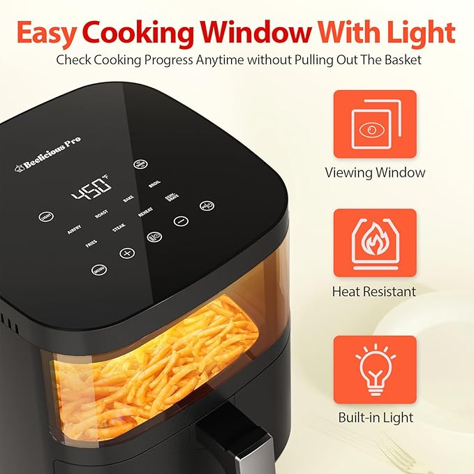 Air Fryer, Beelicious 8-in-1 Smart Compact 4QT Air Fryers, with Viewing Window, Shake Reminder, 450°F Digital Airfryer with Flavor-Lock Tech, Dishwasher-Safe & Nonstick, Fit for 1-3 People, Black-Ruum Studio Home