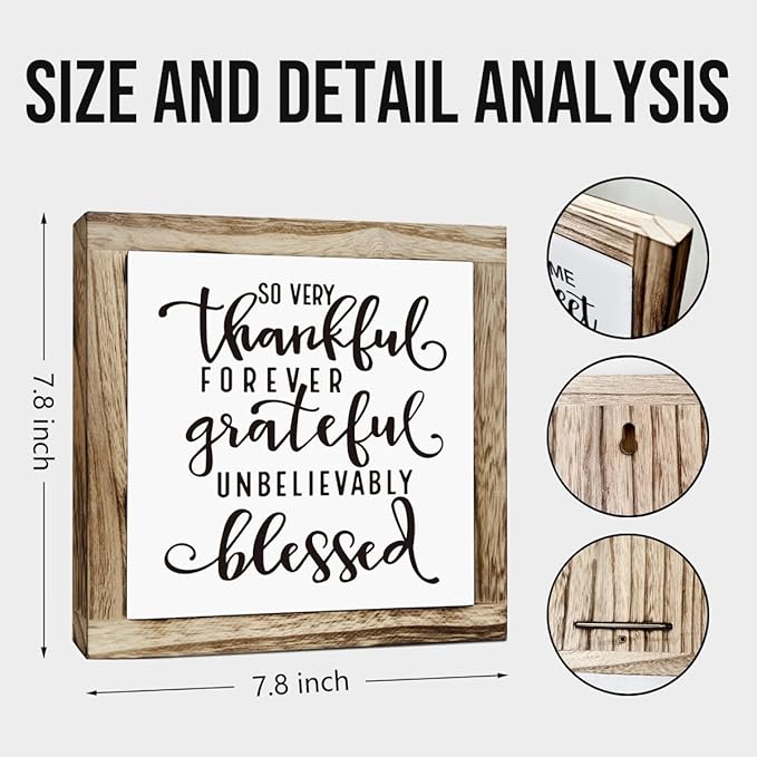 Thankful Grateful Blessed Sign, Inspirational Wood Sign, Wooden Plaques Signs Table Decor, Rustic Desk Decorate, Christian Home Decorate, Appreciation Gift, Mom Gift, Farmhouse Signs-Ruum Studio Home