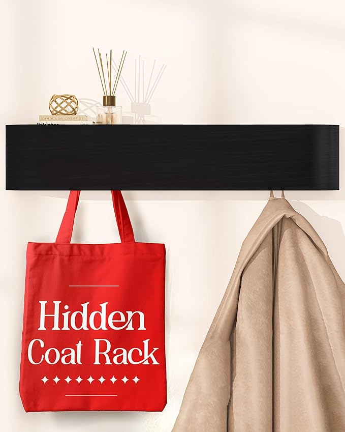 OLEEK Wall Coat Rack with Shelf - Wall Shelf with Hooks - entryway Hooks - Modern Coat Rack - Wooden Mount for Home Decor - Jacket Hanger - Coat Hanger Wall Mount-Ruum Studio Home