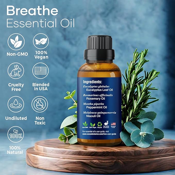 Breathe Essential Oil Blend 30 ml - Breath Sinus Relief with Menthol Oils - for Humidifiers, Diffusers, and Aromatherapy - Nexon Botanics-Ruum Studio Home