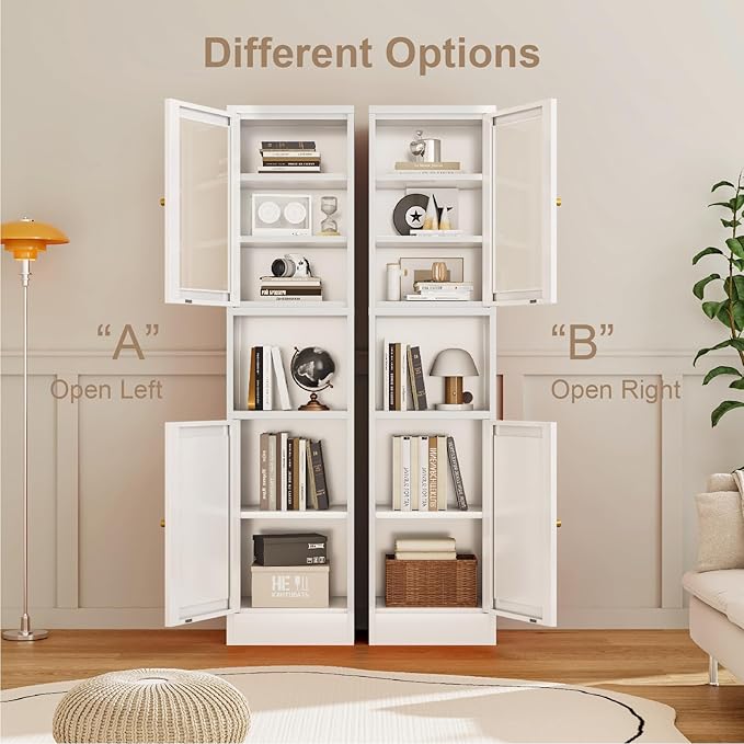 67" Tall Bathroom Storage Cabinet, Narrow Metal Floor Cabinet with Glass Door and Adjustable Shelves, Freestanding Metal Locker for Laundry, Kitchen, Dining Room-Ruum Studio Home
