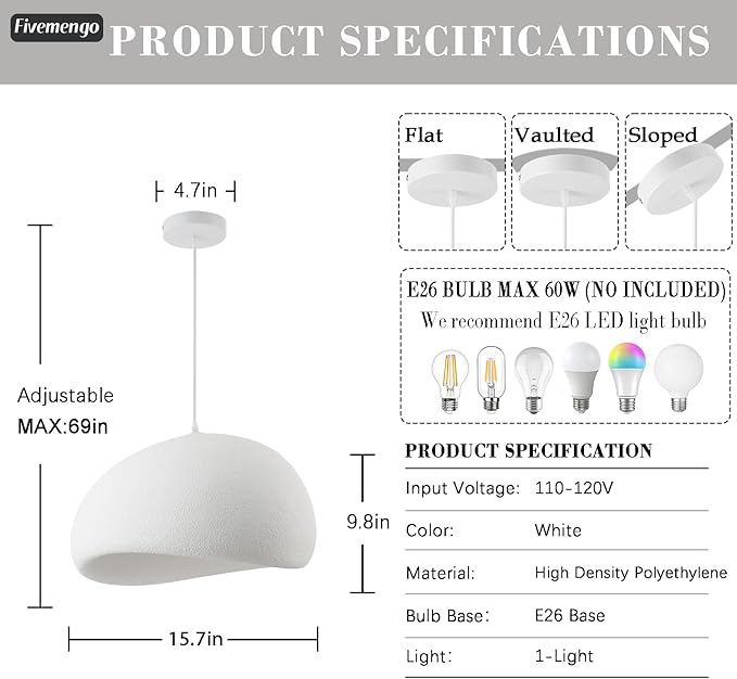 15.7in Wabi Sabi Pendant Lights Kitchen Island Lighting Fixture Ceiling Mount White Modern Japanese Lamp Japandi Chandelier for Dining Living Room Hallway Bedroom Restaurant Hanging Lamp-Ruum Studio Home