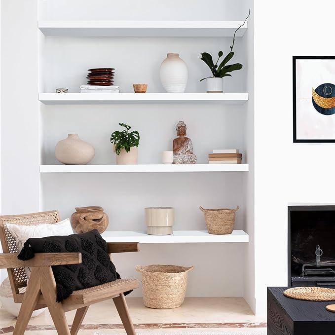 LaVie Home Floating Shelves, 47 Inch Wall Shelf Set of 2, Hanging Shelf with Invisible Brackets, Wall Decor for Bathroom, Bedroom, Living Room, Kitchen Storage, Modern White-Ruum Studio Home
