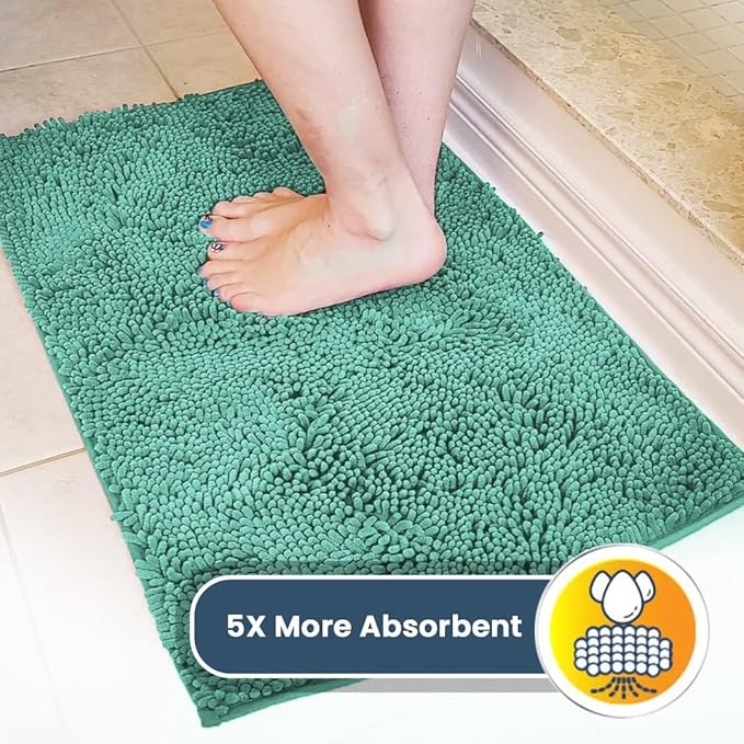 Muddy Mat® 4-Piece Seafoam Green Medium 30"X19" AS-SEEN-ON-TV Highly Absorbent Microfiber Door Mat, Bath Mat and Pet Rug, Non Slip Thick Washable, Soft Chenille for Kitchen Bedroom Indoor and Outdoor-Ruum Studio Home