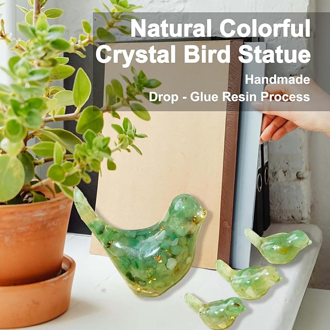 Crystal Bird Figurines, Resin Animal Statues, Miniature Decorative Gravel Birds, Home Decor (4PCS-GreenAventurine)-Ruum Studio Home