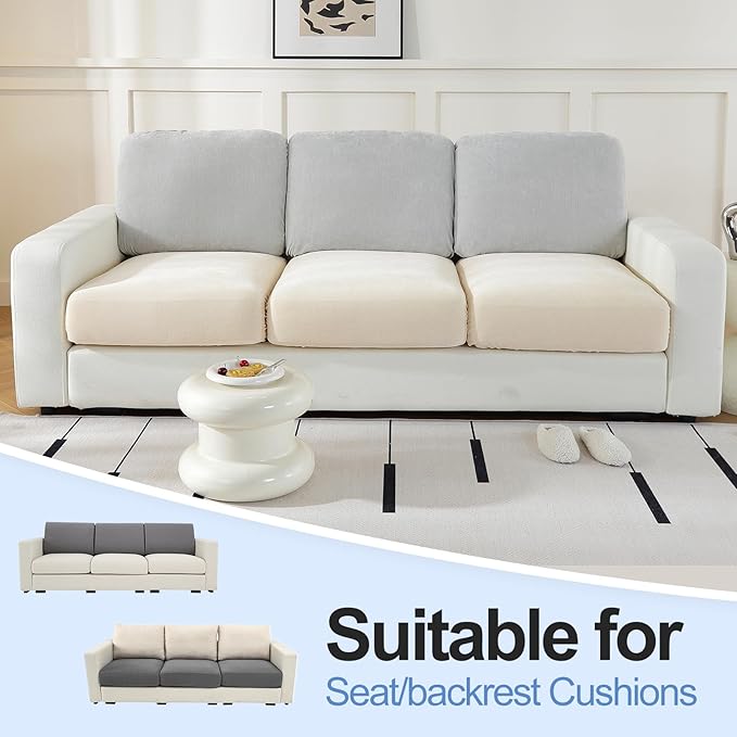 Individual Couch Cushion Covers, Stretch Sectional Couch Covers for L Shaped Sofa, Softer Chenille Sofa Covers for 3 Couch Cushions, Non-Slip Seat Slipcover Protector (3 Piece, Beige)-Ruum Studio Home