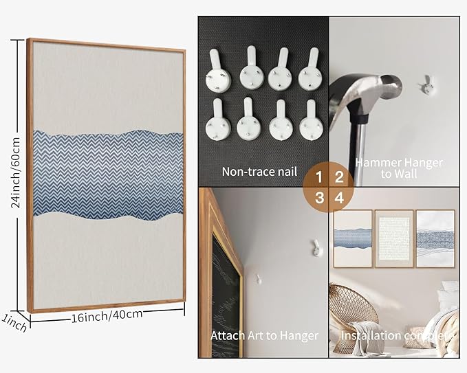 SIGNINART Large Abstract Framed Canvas Wall Art Set of 3, Minimalist Boho Line Art Prints, Modern Neutral Aesthetic Wall Decor, Blue and White Art Paintings for Living Room, Bedroom, Office 16"x24"-Ruum Studio Home