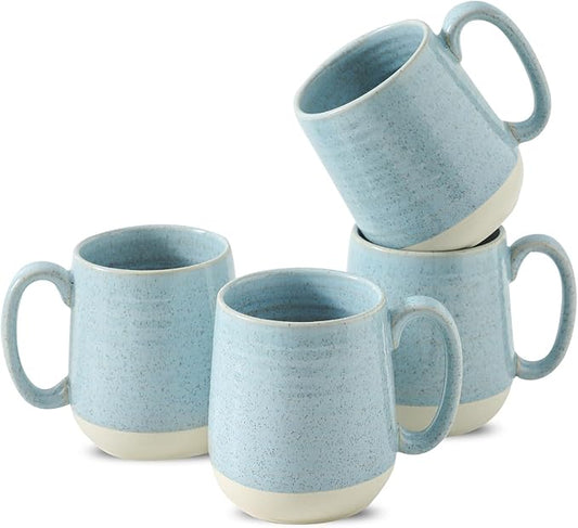 Hasense Ceramic Coffee Mugs Set of 4, 15 Oz Coffee Cup with Handle for Women and Men, Modern Large Latte Mugs for Cappuccino, Tea, Cocoa, Microwave Dishwasher Safe, Mother's Day Gifts, Light Blue-Ruum Studio Home