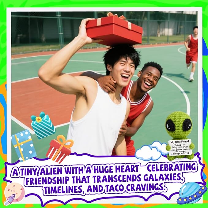 Christmas Unique Long Distance Friendship Gifts Cute Crochet Alien Plush Handmade My Person Fun Figures for Childhood Friends Besties Birthday-Ruum Studio Home