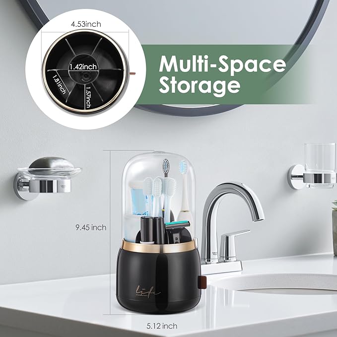 Toothbrush Holders for Bathrooms,Rotating 7-Slot with Cover and Draining Water,Kids Electric Toothbrush Holder and Toothpaste Stand Storage for Bathroom Accessories Counter Organizer Vanity-Ruum Studio Home