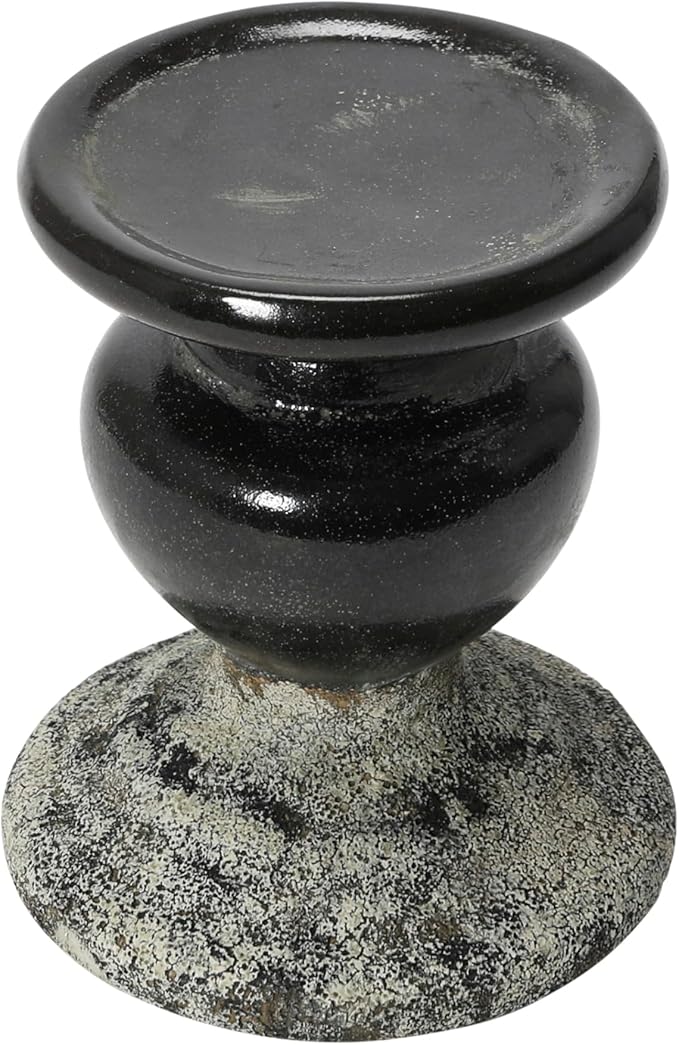 Creative Co-Op 2-Tone Sculptural Terracotta Pillar Candle Holder, Distressed Black-Ruum Studio Home