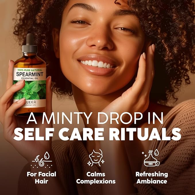Kukka Spearmint Oil for Facial Hair - 4 Fl Oz - 100% Pure Natural Aromatherapy Spearmint Essential Oil for Skin & Hair Care, Diffuser, Bath Bombs, Soaps and Candles - Soap Making & DIY-Ruum Studio Home