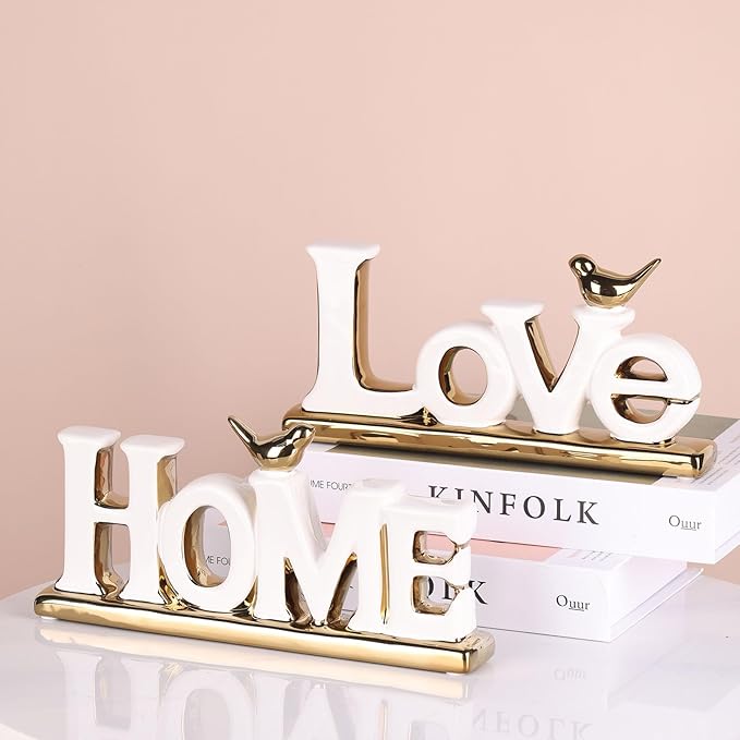 White and Gold Decor Statue - Home and Love Sign Decoration - Gold Bird with Home Sculpture - Figurine Decorative Ornaments for Living Room, Bedroom, Desktop, Cabinets-Ruum Studio Home