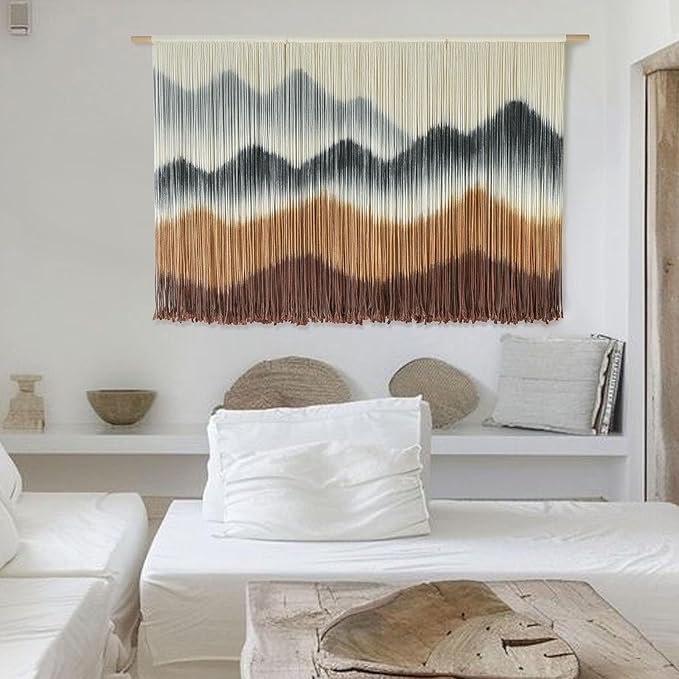 Macrame Wall Hanging Mountain Wall Art Dip-Dyed Macrame Wall Decor Modern Wall Decor Fiber Wall Art Craftsmanship 57" Wx35"L-Ruum Studio Home