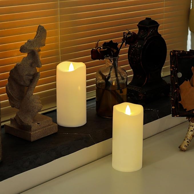 Aignis Indoor Flameless LED Candles Battery Operated with Remote Timer and Wax-Like Shell for Home/Wedding/Holiday Decor, Set of 2(D 2.95" x H 6")-Ruum Studio Home