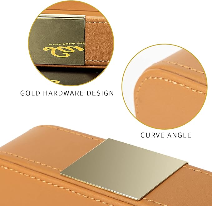 SANZIE Luxury Leather Desktop Storage Small Catchall Organizer Decorative Tray for Entryway Table to Hold Jewelry Watch Cosmetics Keys Phone Wallet, Home & Office Accessories (Metal Glided, Orange)-Ruum Studio Home