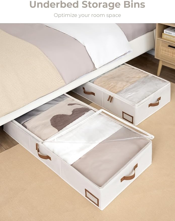 StorageWorks Extra Large Under Bed Storage Containers with Handles and Label Holder, 2 Pack Ultra-thick Fabric Underbed Bins, Closet Organizer for Clothes, Blankets, Sweater-Ruum Studio Home