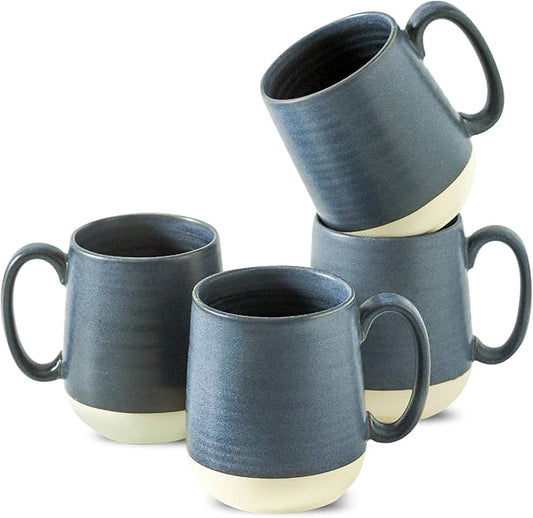 Hasense Coffee Cups Ceramic, Coffee Mugs with Handles Set of 4, 15 oz Tea Cups for Home and Office, Stylish Colorblocking Mugs for Coffee, Tea, Latte, Hot Chocolate, Christmas Cups Gift, Deep Blue-Ruum Studio Home