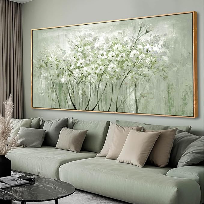 Framed Green Flower botanical Canvas Wall Art 29"x58" Modern Botanical Poster Artwork for Bedroom Living Room Office Kitchen Decor-Ruum Studio Home