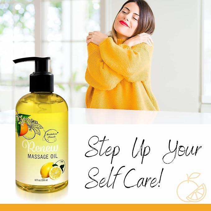 Renew Massage Oil with Orange, Lemon & Peppermint Essential Oils - Great for Massage Therapy or Home use. Ideal for Full Body – with Almond, Grapeseed & Jojoba – by Brookethorne Naturals-Ruum Studio Home