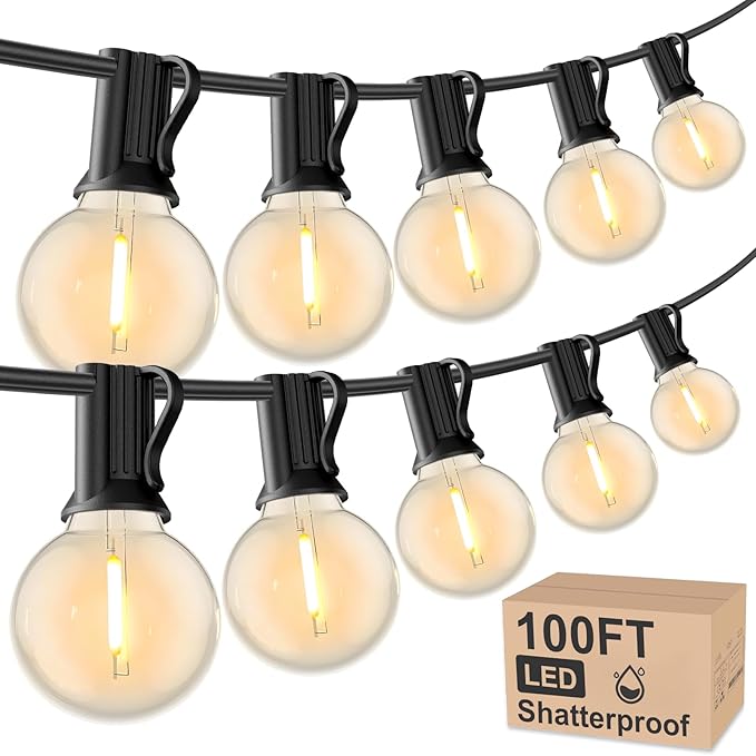 RTTY Outdoor String Lights 100 FT Globe LED Patio Lights with G40 Plastic Bulbs,Waterproof Shatterproof Dimmable Connectable Hanging for Backyard Porch Balcony Party Cafe Deck Decor-Ruum Studio Home